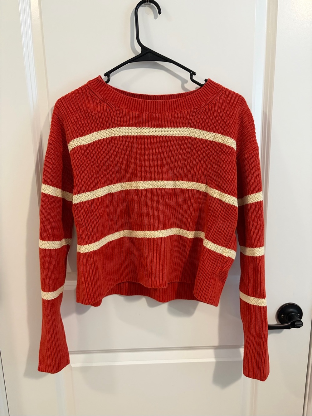 Banana Republic Red Crewneck Sweater with Cream Stripes